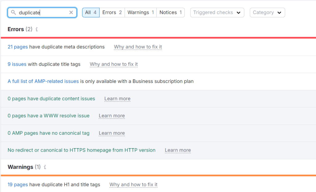 duplicate problem audit when do SEO